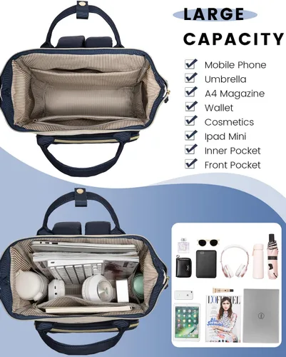 Vista 3 de LOVEVOOK Mochila de moda para mujer, Beige-azul-marrón, Bolso mochila de moda
