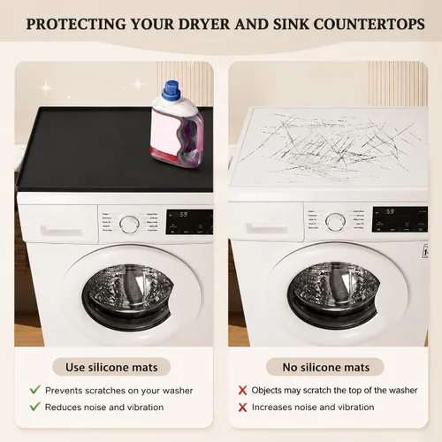 Vista 6 de Fundas para lavadora y secadora para la parte superior, 27 x 27 pulgadas, alfombrilla protectora de silicona para lavadora y secadora Negro