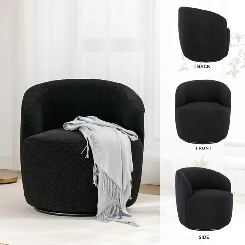 Vista 8 de FOXHUNTER Silla giratoria de barril, sillón individual pequeño de 360°, cómodo sofá redondo, sillas de botón acolchadas, modernas sillas de acento