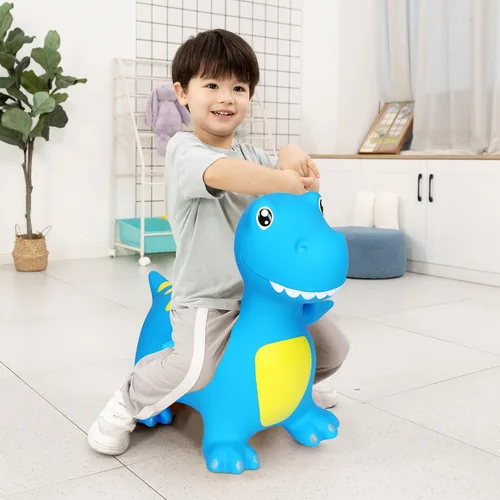 Vista 6 de INPANY Caballo hinchable, juguetes de tolva de dinosaurio, animal que rebota para niños, decoraciones de fiesta de dinosaurios, inflable para niños