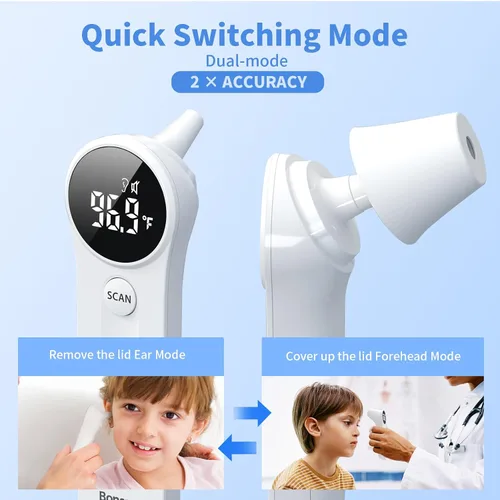 Vista 2 de Boncare Termómetro digital infrarrojo de precisión 2 veces para adultos y niños, lectura de 1 segundo, sin contacto con alarma de fiebre