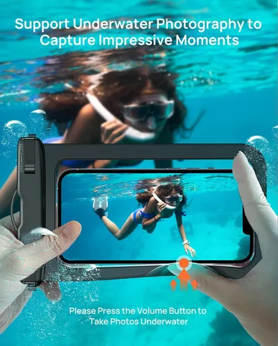 Vista 5 de Funda impermeable para teléfono IP68, flotante impermeable, bolsa seca esencial para crucero en la playa con cordón ajustable para iPhone 16 Pro Max