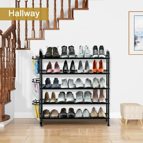 Vista 7 de Housen Solutions Zapatero de 5 niveles para 20-25 pares, organizador de zapatos de metal para armario, entrada, estante de zapatos de pie