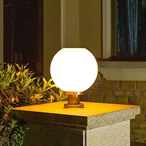 Vista 2 de Linterna de poste para exteriores, impermeable, globo LED, lámparas solares para poste Simplicity, pilar acrílico blanco plateado y blanco, luz