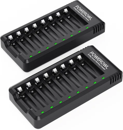 Vista 10 de Powerowl Cargador de Batería de 8 Compartimentos AA AAA, Carga USB de Alta Velocidad, Compartimento Independiente, para Baterías Recargables Ni-MH