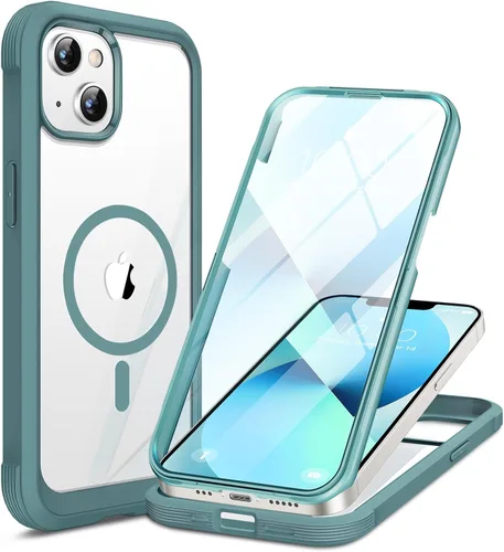 Vista 61 de Miracase - Funda magnética para iPhone 13 Pro Max de 6.7 pulgadas (compatible con MagSafe), transparente, completo, protector de pantalla de vidrio
