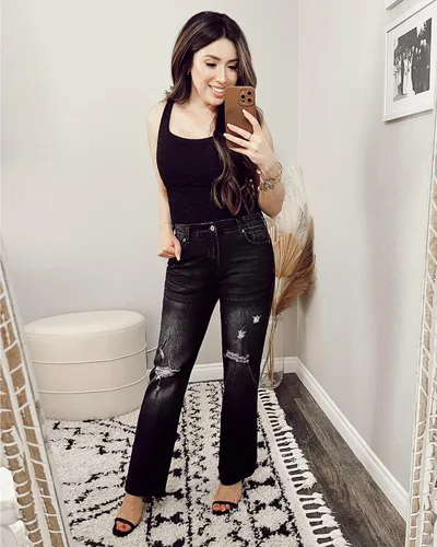 Vista 5 de GRAPENT Jeans rasgados de pierna recta para mujer