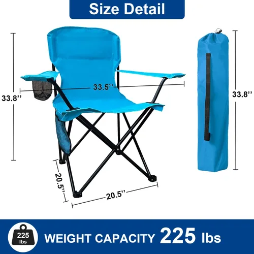 Vista 3 de Sillas plegables de camping colapsables, silla de césped de alta resistencia con bolsa para bebidas, bolsillo de almacenamiento, silla de brazo
