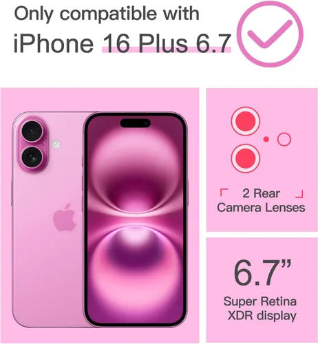 Vista 6 de ICEDIO Funda para iPhone 16+ Plus con protector de pantalla, transparente con patrones de moda, diseñada para niñas y mujeres, funda de ajuste