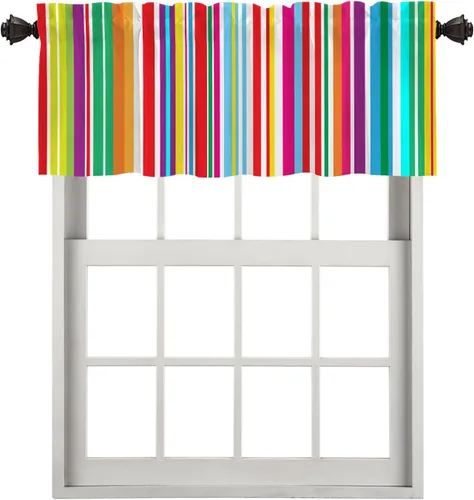 Vista 83 de Cortinas de cocina de hojas de arce otoñales para ventanas, hojas verdes y rojas sobre cenefas opacas negras, tratamientos de ventana de poliéster
