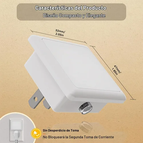 Vista 4 de JandCase Luces nocturnas LED – Paquete de 2, luces nocturnas blancas suaves con sensor de atardecer a amanecer para dormitorio, baño, escaleras