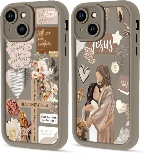 Vista 59 de Paquete de 2 fundas protectoras para iPhone 8 Plus/7 Plus de 5.5 pulgadas con collage de versículos bíblicos de Jesús para mujeres y niñas, diseño