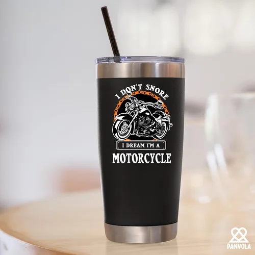 Vista 7 de Panvola No ronco, sueño que soy una moto Taza de acero inoxidable para motociclistas, regalo para papá, esposo, novio, tío, taza de viaje