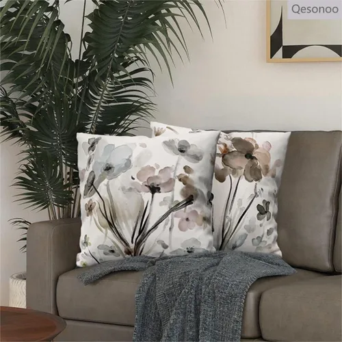 Vista 2 de Fundas de Almohada Decorativas de Flores 16x16 Juego de 2, Fundas de Almohada con Flores, Fundas Cuadradas Decorativas para Sofá, Sillón