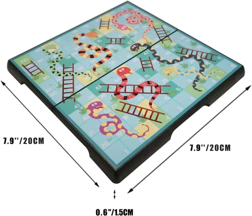 Vista 7 de Mini juego de mesa de serpientes y escaleras de 7.9 pulgadas, juego de mesa magnético de viaje, juguetes divertidos para la familia/regalo para niños