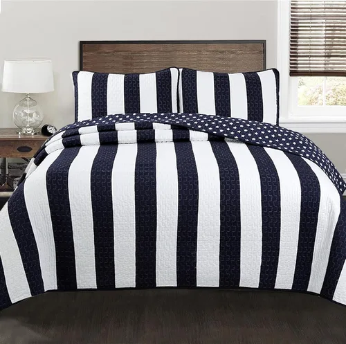 Vista 9 de Cozy Line Home Fashions Juego de ropa de cama reversible de 100% algodón con rayas rojas y azul marino (Harlan, individual, 2 piezas)