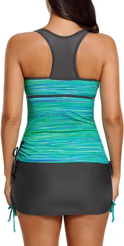 Vista 2 de Traje de baño Luvamia con falda y cierre frontal, 2piezas, tankini con espalda cruzada, para mujer