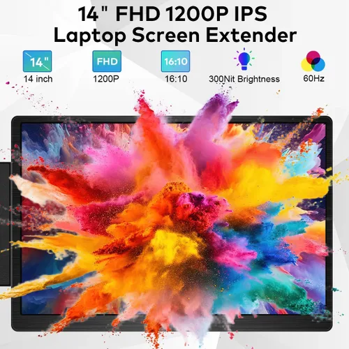 Vista 2 de Extensor de pantalla para laptop de 14 pulgadas, monitor portátil FHD 1200P IPS para portátiles de 12 a 16.5 pulgadas, extensor de monitor