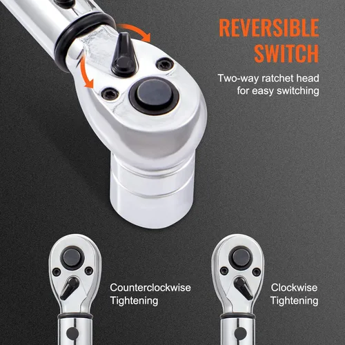 Vista 15 de VEVOR Llave dinamométrica de 1/2 pulgada con clic, escalas de doble rango mecánicas 10-150 pies.libras/14-204 Nm, de doble dirección ajustable