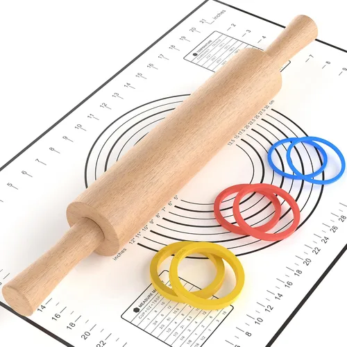 Vista 10 de Rodillo de madera, rodillo de masa de 17 pulgadas para hornear con 4 Beige