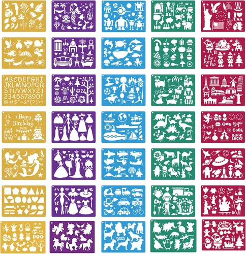 Vista 7 de Juego de 30 plantillas de dibujo para niños, plantillas de plantillas de pintura de dibujo de plástico para niños, manualidades, proyectos de arte