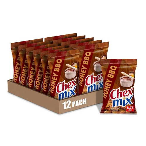 Vista 10 de Chex Mix Mezcla de aperitivos, cheddar, bolsas de aperitivos salados, paquete múltiple, 1.75 onzas, 10 unidades Corn & Wheat Chex, Cheese Crackers