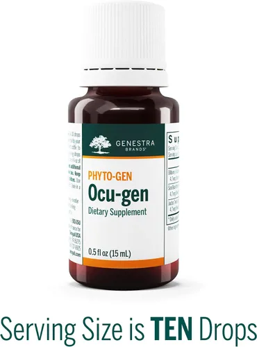 Vista 3 de Genestra Brands Ocu-gen Suplemento de hierbas de arándano, espino cerval de mar y árbol de Judas 0.5 onzas líquidas
