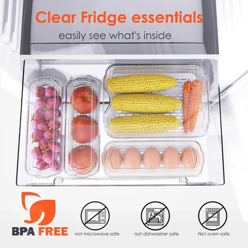 Vista 5 de SMRCAD Organizadores y almacenamiento de refrigerador, soporte automático para huevos y paquete de 6 cubos organizadores de frutas con tapas