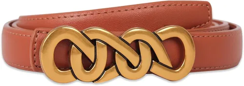 Vista 10 de Cinturón de cuero clásico con hebilla de metal para mujer con vestido de jeans