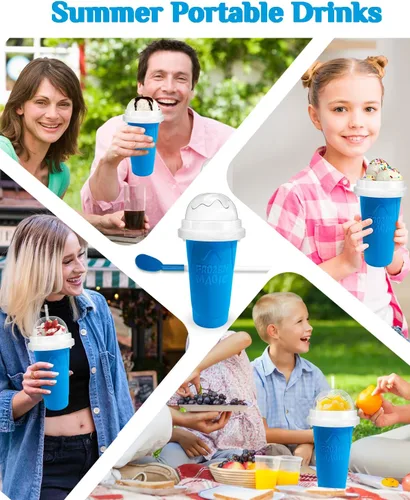 Vista 3 de Bollove - Vaso para granizar, tazas mágicas para hacer granizados para hacer tú mismo, taza portátil para jugos, leche y helado, doble capa de Azul