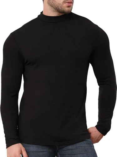 Vista 3 de Camisa de cuello alto falso para hombre, de manga larga, ajustada, básica, ajustada, de punto