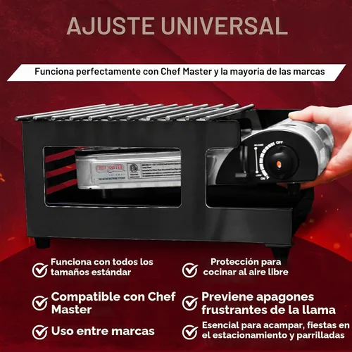 Vista 3 de Chef Master Cubierta para Estufa de Butano - Ajuste Universal para Cualquier Tamaño Estándar - Protector de Viento Plegable de Acero Negro Premium