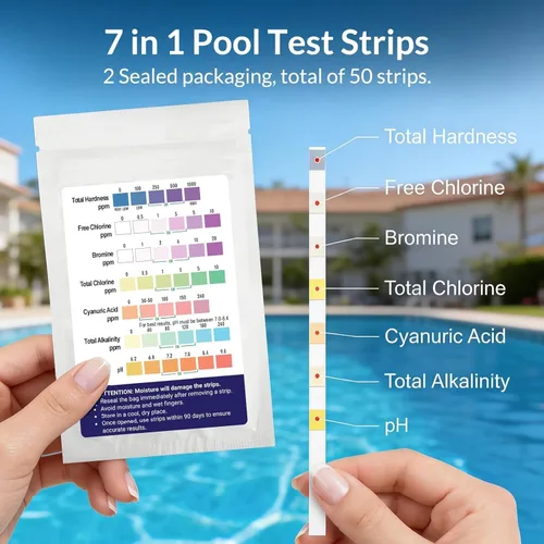 Vista 6 de Kit de probador digital de agua para piscina 11 en 1 que incluye probador de sal 5 en 1 para piscina de agua salada y tiras de prueba de piscina 7