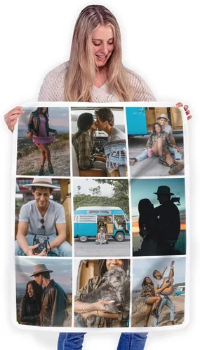 Vista 30 de FrameStory Manta personalizada con fotos y texto, totalmente personalizable con tus fotos y mensajes, manta de forro polar suave y suave, 30 x 40
