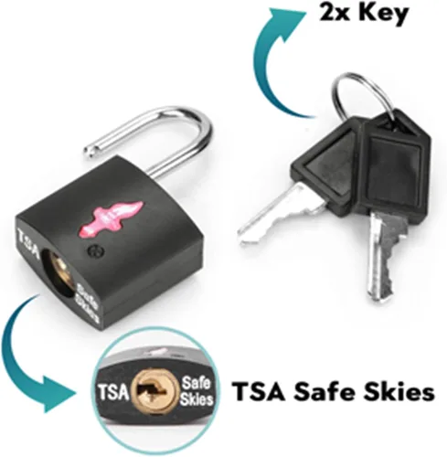 Vista 4 de Paquete de 4 cerraduras de equipaje cuadradas de neón aprobadas por la TSA con llave para maleta, mochila para portátil, accesorios de viaje 4