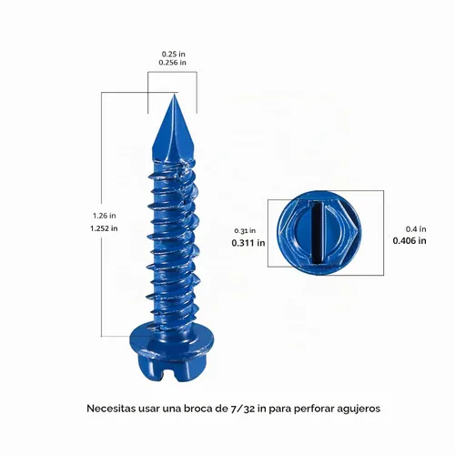 Vista 2 de Wensilon (30 piezas) 1/4 "* 1-1/4" cabeza hexagonal ranurada anclaje tornillo de hormigón cabeza hexagonal azul, utilizado para anclar mampostería
