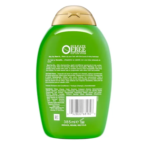 Vista 8 de OGX Acondicionador Extra Fuerte Refrescante para Cuero Cabelludo + Romero Menta, Acondicionador Nutritivo para el Cabello y el Cuero Cabelludo