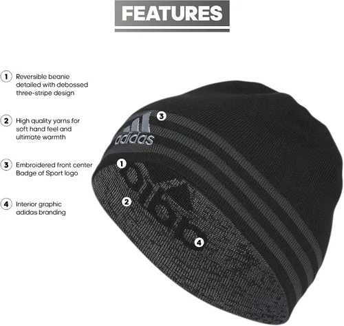 Vista 2 de adidas Men's Eclipse Reversible Beanie, standard fit acrylic knit skull caphat for winter