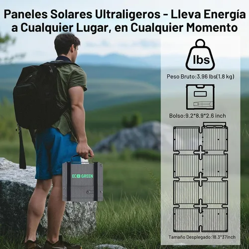 Vista 5 de EcoGreen Panel solar portátil de 60W para acampar, RV, central eléctrica plegable 60 watt Monocrystalline 24.8% High Efficiency foldable Solar