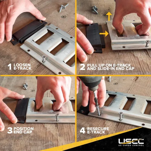 Vista 8 de US Cargo Control Tapas de extremo E para riel horizontal E-Track (paquete de 4), tapa protectora de extremo de plástico negro duradero para rieles