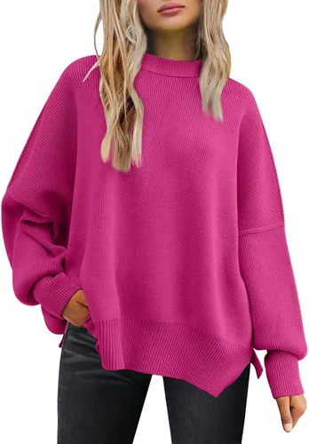Vista 131 de Lillusory - Suéter extragrande con mangas de murciélago y cuello redondo para mujer, prenda moderna de otoño de tejido de punto sin botones