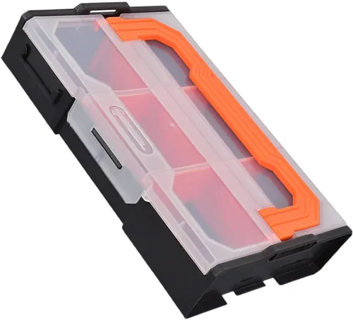 Vista 4 de Organizador de almacenamiento de herramientas con múltiples compartimentos con tapa transparente y base antideslizante, adecuado para almacenamiento