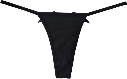 Vista 3 de Tangas de algodón para mujer, diseño de alas de diablo y ángel, tangas de tiro bajo, ropa interior sexy Diablo Negro