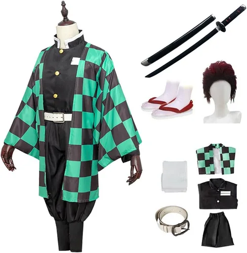 Vista 2 de Full Set Halloween Costume Kochou Shinobu Party Role Cosplay Costume Kimono Outfit WShoes Wig Sword