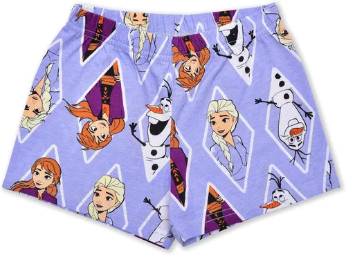 Vista 4 de Disney Frozen Elsa, Anna and Olaf - Conjunto de camiseta y pantalones cortos para niñas pequeñas y niños pequeños, color púrpuragris