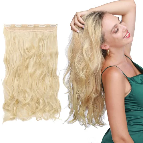 Vista 60 de S-noilite Extensiones de cabello de una pieza con clip, color rubio balayage de 18 pulgadas, en forma de U, extensiones de cabello de trama de una