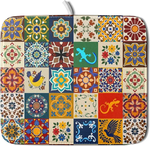 Vista 8 de Giwawa Tapete de secado de platos de café, vintage, antifatiga, taza de expreso, máquina de frijoles negros, tapete escurridor de platos, protector