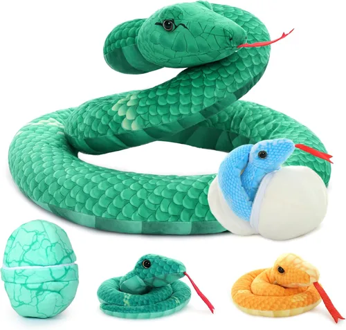 Vista 17 de Muiteiur Triceratops - Animal de peluche gigante de dinosaurio para mamá con 3 bebés pequeños, juguete de dinosaurio de felpa suave verde, regalo