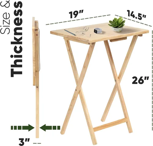 Vista 3 de PJ Wood Mesa rectangular plegable portátil para servir aperitivos, construcción de madera maciza con acabado natural, natural, juego de 2 piezas