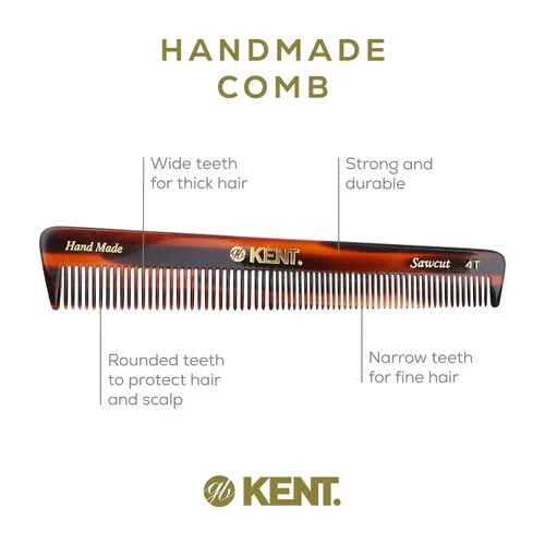 Vista 4 de Kent Peine de doble diente 4T de 6 pulgadas - Apósito de dientes finos y anchos, peine de aseo para cabello, barba, bigote. Estilo grueso y fino